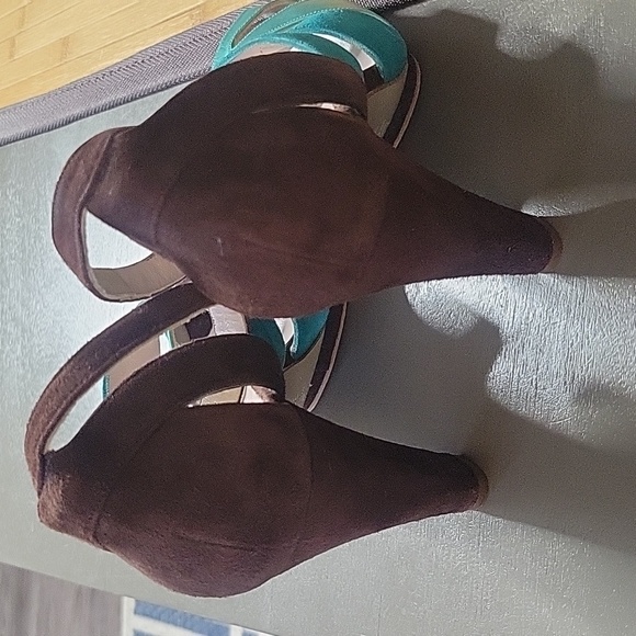 Magrit Spain Leather & Suede Ankle Strap Platform Heels Teal Blue & Brown 37.5 7 - Picture 13 of 16